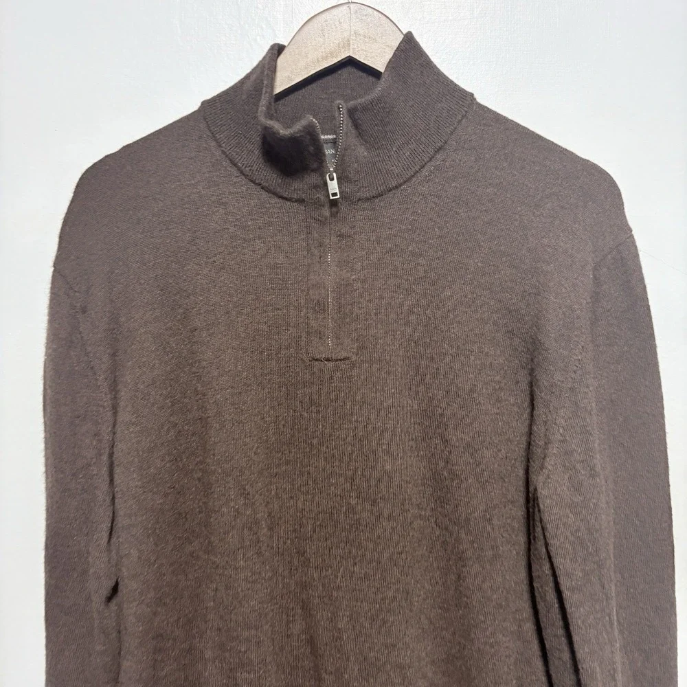 Banana Republic Sweater Mens XL Brown Zip Neck Merino Wool Long Sleeve Pullover